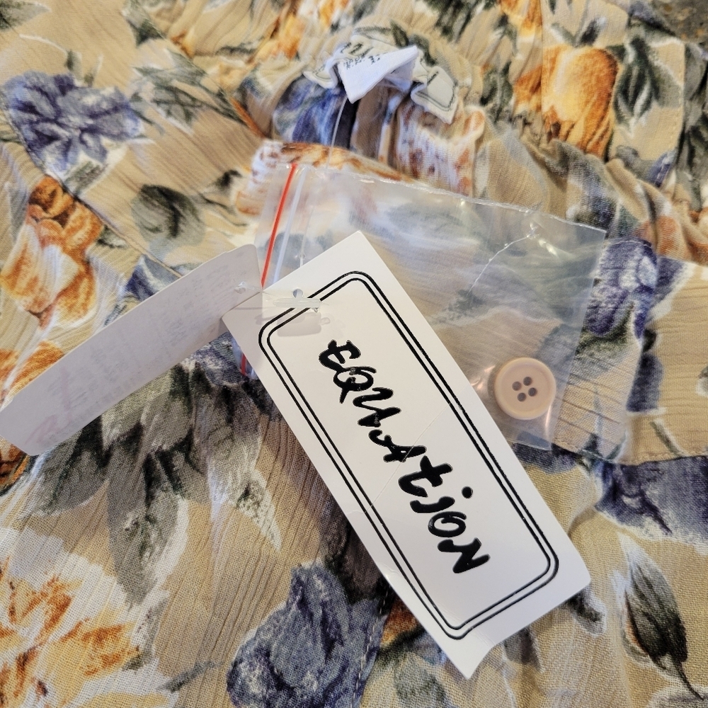 Vintage Deadstock Equation Tan Floral Print Overall Shorts - Picture 7 of 7